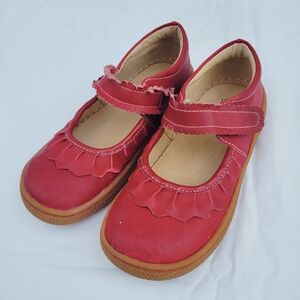 Livie & Luca Girl's Red Classic Smooth Leather Ruche Mary Jane Flat - size 13